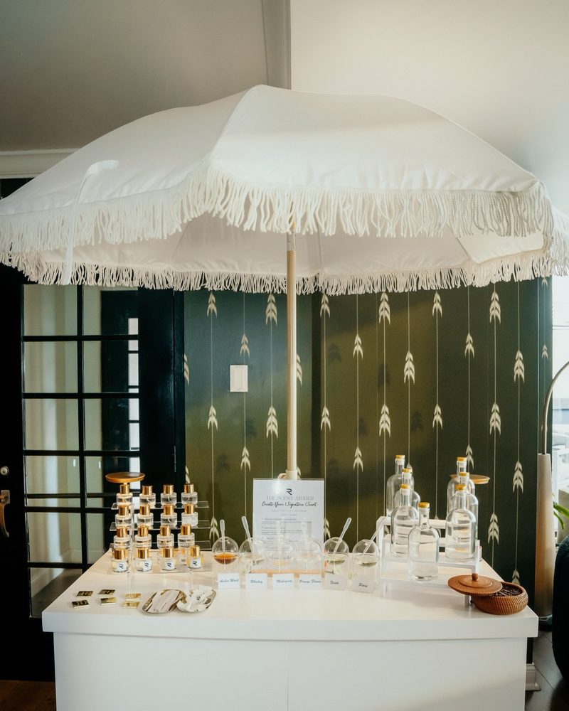 The styled fragrance cart ready for guests